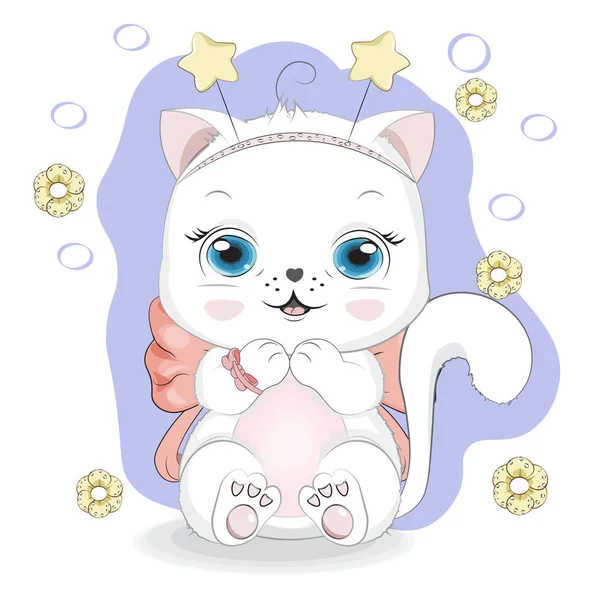 Blanco gato chica con arco — Vector de stock