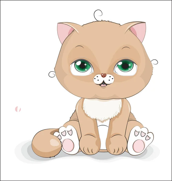 Roztomilé Hnědé Kočička Kotě Bílém Pozadí Obraz Ručním Kreslení Kresleného — Stockový vektor