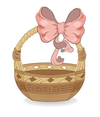 Güzel vektör ahşap piknik sepeti ve yay. Çizgi film tarzı bir resim..