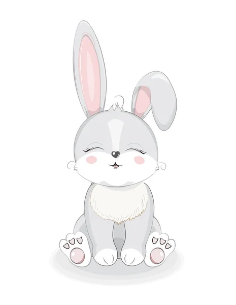 Милый Серый Кролик Сладкий Кролик Сидит Закрытыми Глазами Изображение Стиле — стоковый вектор