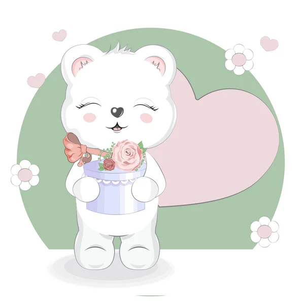 Biała Dziewczyna Teddy Bear Prezentem Uroczy Symbol Cute Love Obraz — Wektor stockowy