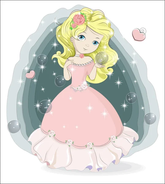 Schöne Charmante Kleine Prinzessin Weißem Hochzeitskleid Und Blume Das Bild — Stockvektor