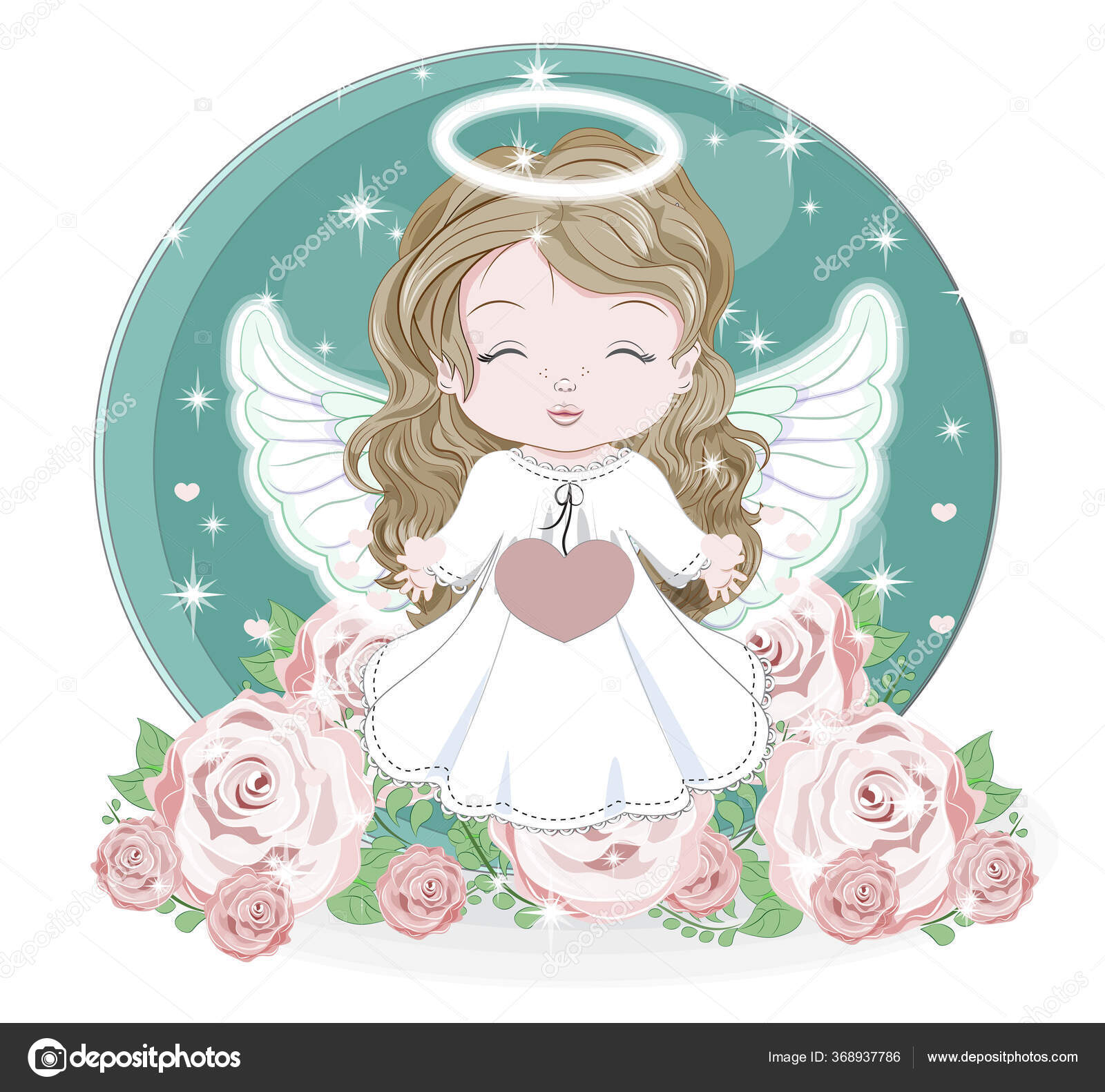Bebe Ange Robe Blanche Avec Des Cœurs Sur Magic Night Image Vectorielle Par Lollitta C Illustration