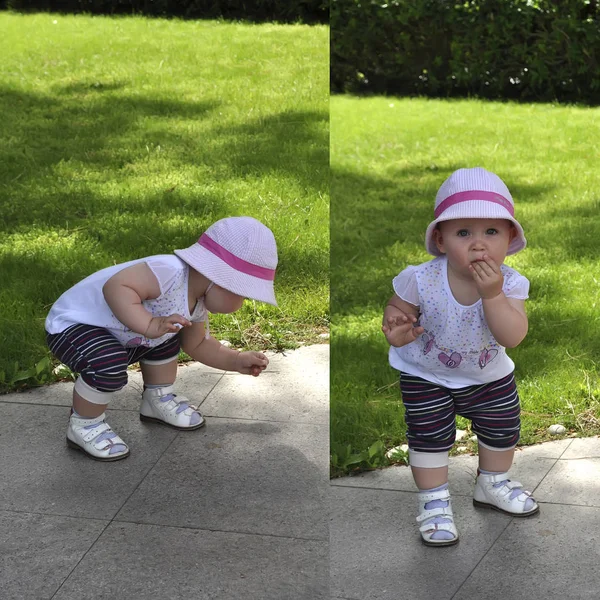 Bebé comiendo algo del suelo — Foto de Stock