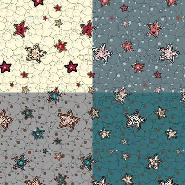 Patrón inconsútil de verano con estrellas de mar y burbujas — Archivo Imágenes Vectoriales