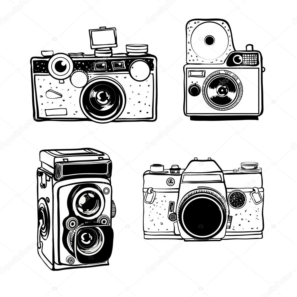 Retro Photo Camera Set Vector Doodle Illustration Stock Vector Image By C Vafolomeija