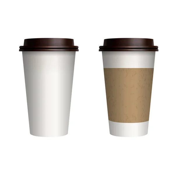 테이크 아웃 커피 갈색 모자와 컵 홀더입니다. 흰색 배경 3d 벡터에 절연 — 스톡 벡터