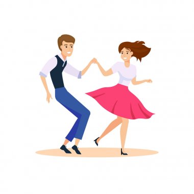 Dans eden çift vektör çizim. Swing dansçılar