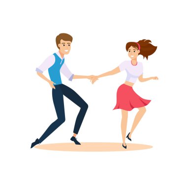 Dans eden çift vektör çizim. Swing dansçılar