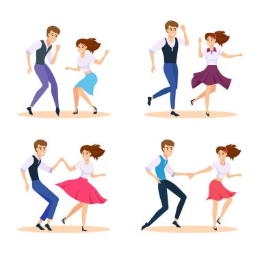 Dans eden çift vektör çizim. Swing dansçılar