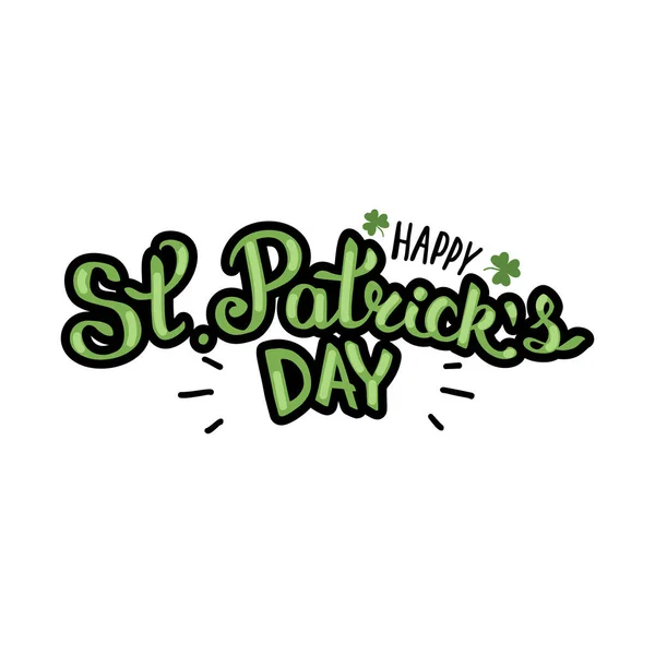 Feliz St Patricks dia lettering composição com trevo folhas vetor ilustração no branco — Vetor de Stock