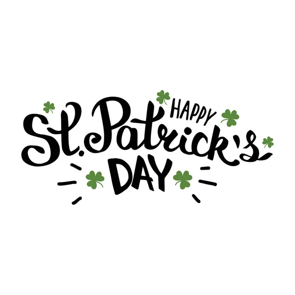 Happy St Patricks day lettering composition with clover leaves vector illustration on white Stock Illustration