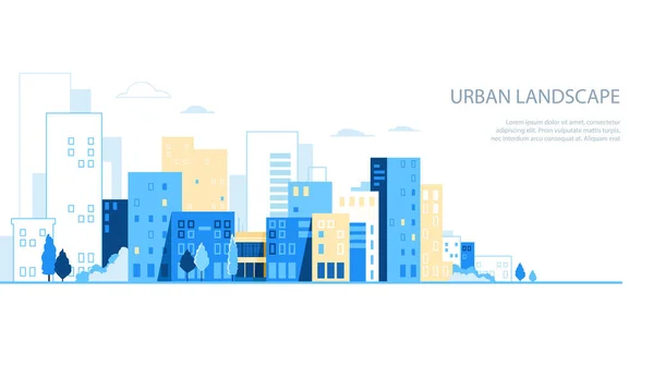 Urban landscape. City skyline background. Buildings silhouette vector illustration Stock Vector