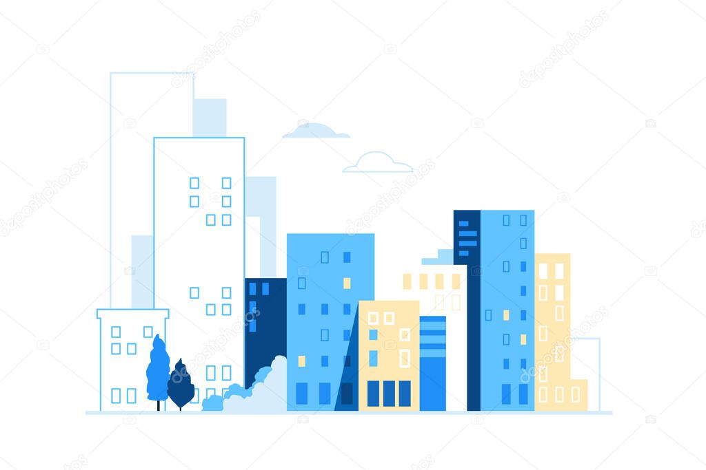 Urban landscape. City skyline background. Buildings silhouette vector illustration