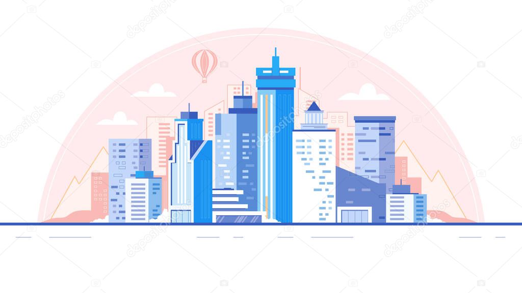 City skyline background. Buildings silhouette. Urban landscape for animation vector illustration