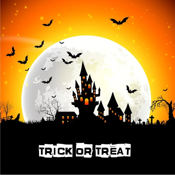 Strašidelný hrad Halloween na pozadí úplněk — Stockový vektor