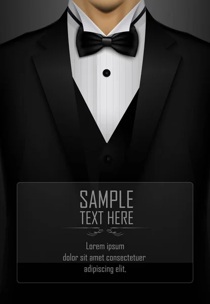 Black tuxedo with black bow tie — Stock Vector