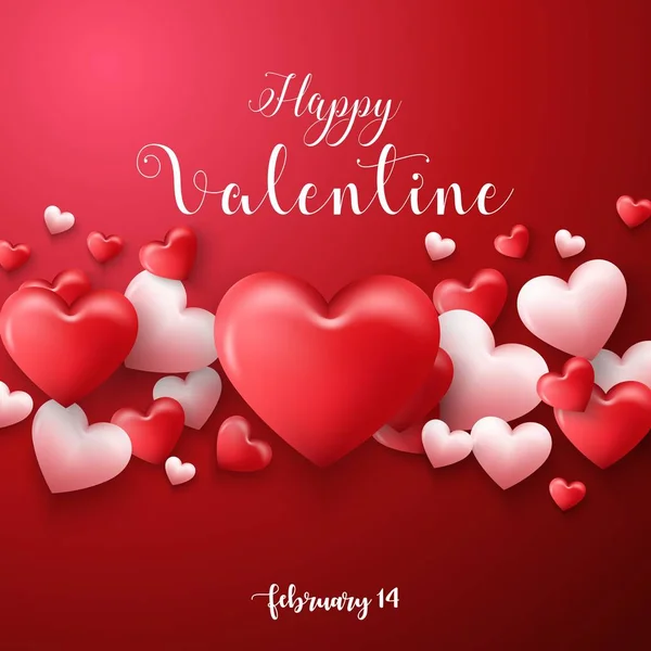 Feliz día de San Valentín fondo con corazones globo en fondo rojo — Archivo Imágenes Vectoriales