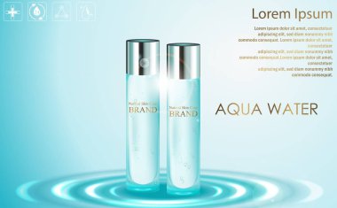 Kozmetik ürün poster, mavi şişe ambalaj tasarımı ile Cilt Bakımı