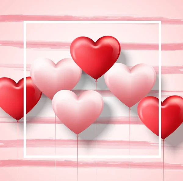 Szczęśliwy Valentine's day card szablon z serca różowe i czerwone balony — Wektor stockowy