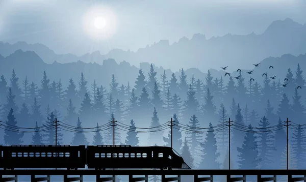 Horizontal le train à grande vitesse sur fond de forêt de paysage — Image vectorielle