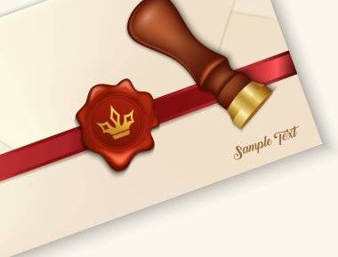 Zarf ve kırmızı mum mühür mum mühür damgası ile