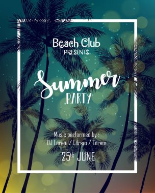 Palmiye ağaçları ile yaz parti poster tasarım şablonu