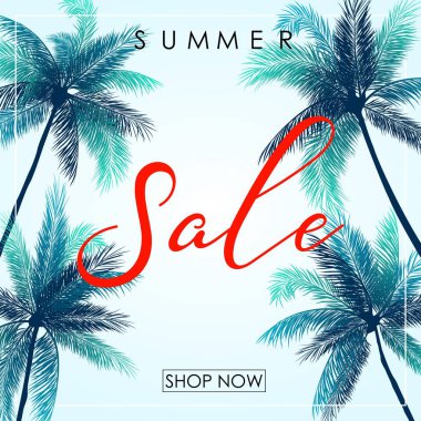 Palmiye ağaçları ile yaz satış afiş tasarım şablonu