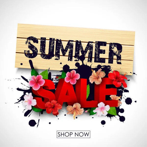 Sommerschlussverkauf Hintergrund mit tropischen Blumen — Stockvektor