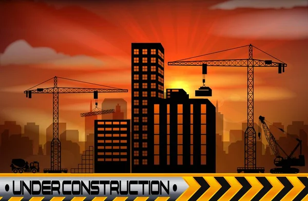 Chantier de construction avec bâtiments et grues — Image vectorielle