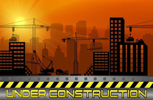 Bouwplaatsen met gebouwen en kranen — Stockvector