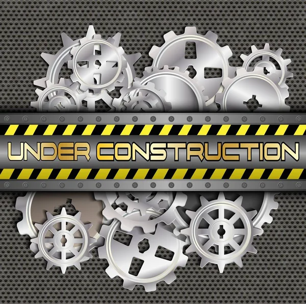 Under construction with gears and pinions — Stock Vector