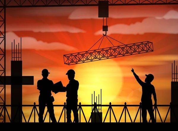 Construction worker silhouette at sunset — Stock Vector