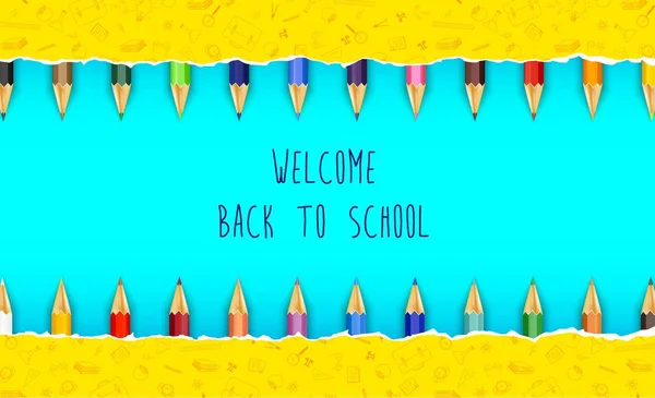 Bem-vindo de volta à escola com lápis coloridos — Vetor de Stock