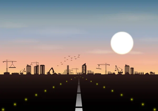 Carretera con paisaje de construcción — Vector de stock