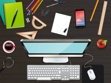 İş ofis ve çalışma alanı üstten görünüm geçmişi