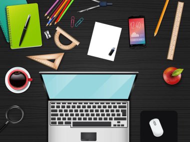 İş ofis ve çalışma alanı üstten görünüm geçmişi