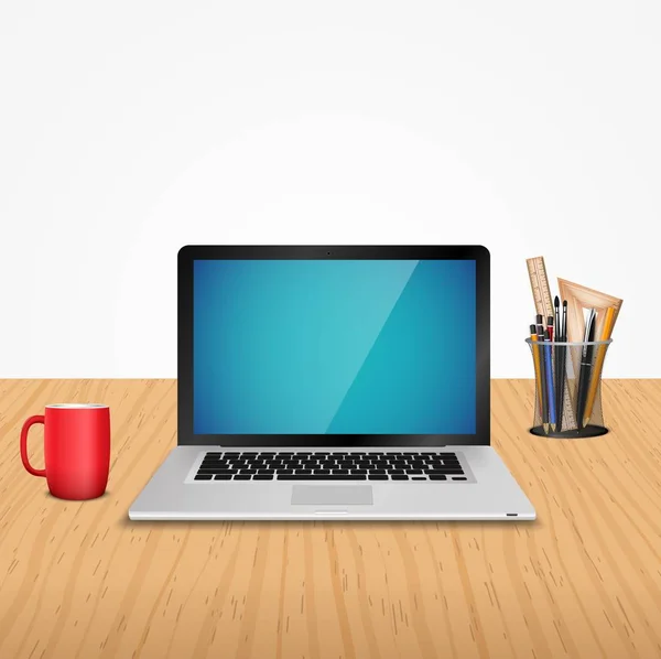 Bureau met laptop — Stockvector