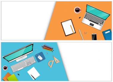Bir dizüstü bilgisayar ve ofis donanımları ile işyeri ofis