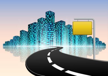 Yol için yol trafik sarı işareti ile şehir