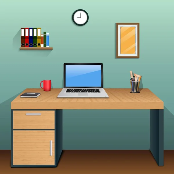 Arbeitsplatz im Zimmer mit grüner Wand — Stockvektor