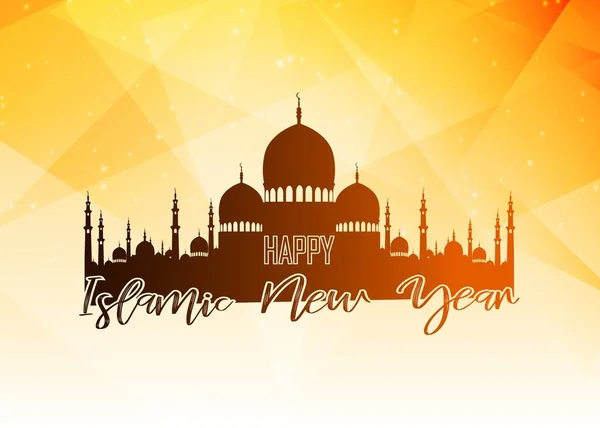 Un an nou islamic fericit cu moschee de siluetă pe fundal poligonal — Vector de stoc