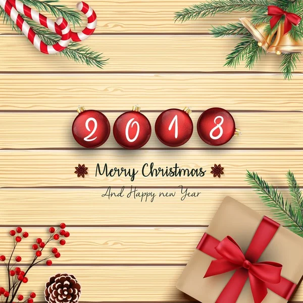 2018 Veselé Vánoce a šťastný nový rok s vánoční koule na pozadí — Stockový vektor