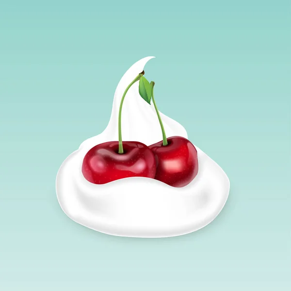 Whipped cream with cherries — Stock Vector