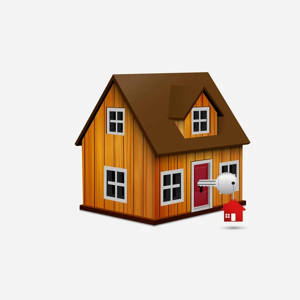 Vector Illustration House Key Red House Trinket Keyhole — Stock Vector