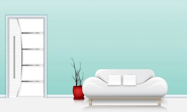 Ilustração Vetorial Sala Estar Interior Com Sofá Travesseiros Brancos —  Vetores de Stock