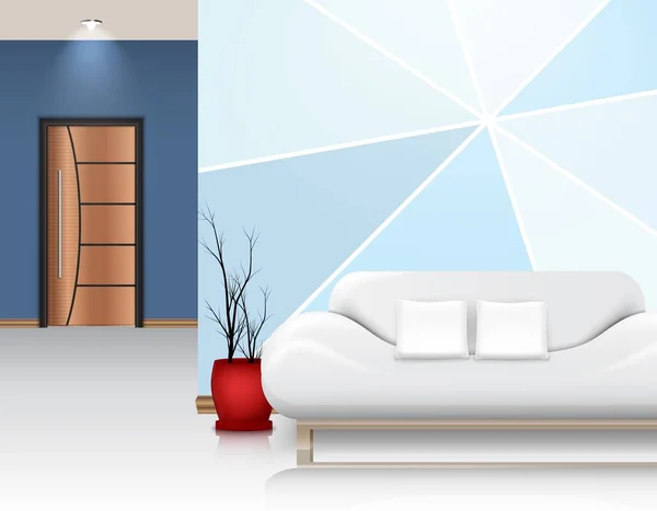 Ilustração Vetorial Moderna Sala Estar Com Sofá Branco Duas Almofadas — Vetor de Stock