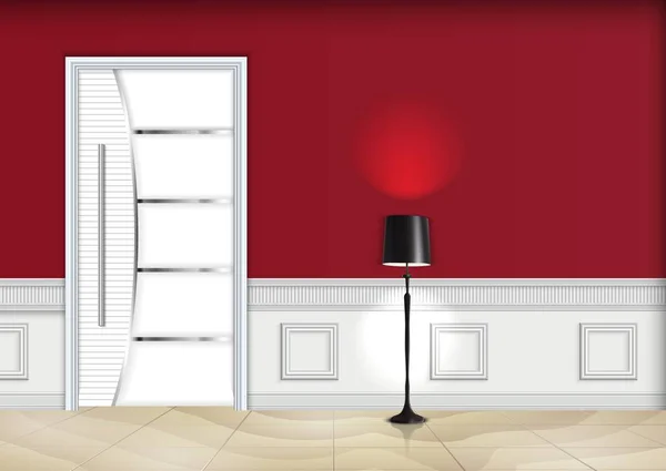 Illustration Vectorielle Intérieur Salon Avec Lampadaire Porte Blanche — Image vectorielle