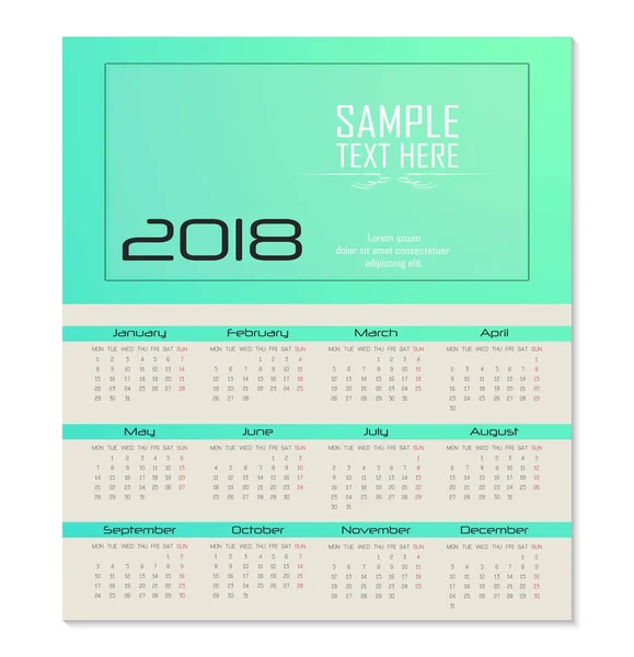 Ilustración Vectorial Del Calendario Para 2018 Diseño Volante Plantilla Sobre — Vector de stock