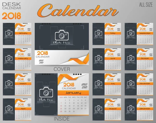 Vektorové Ilustrace Nástěnný Kalendář Rok 2018 Šablona Návrhu Místem Pro — Stockový vektor